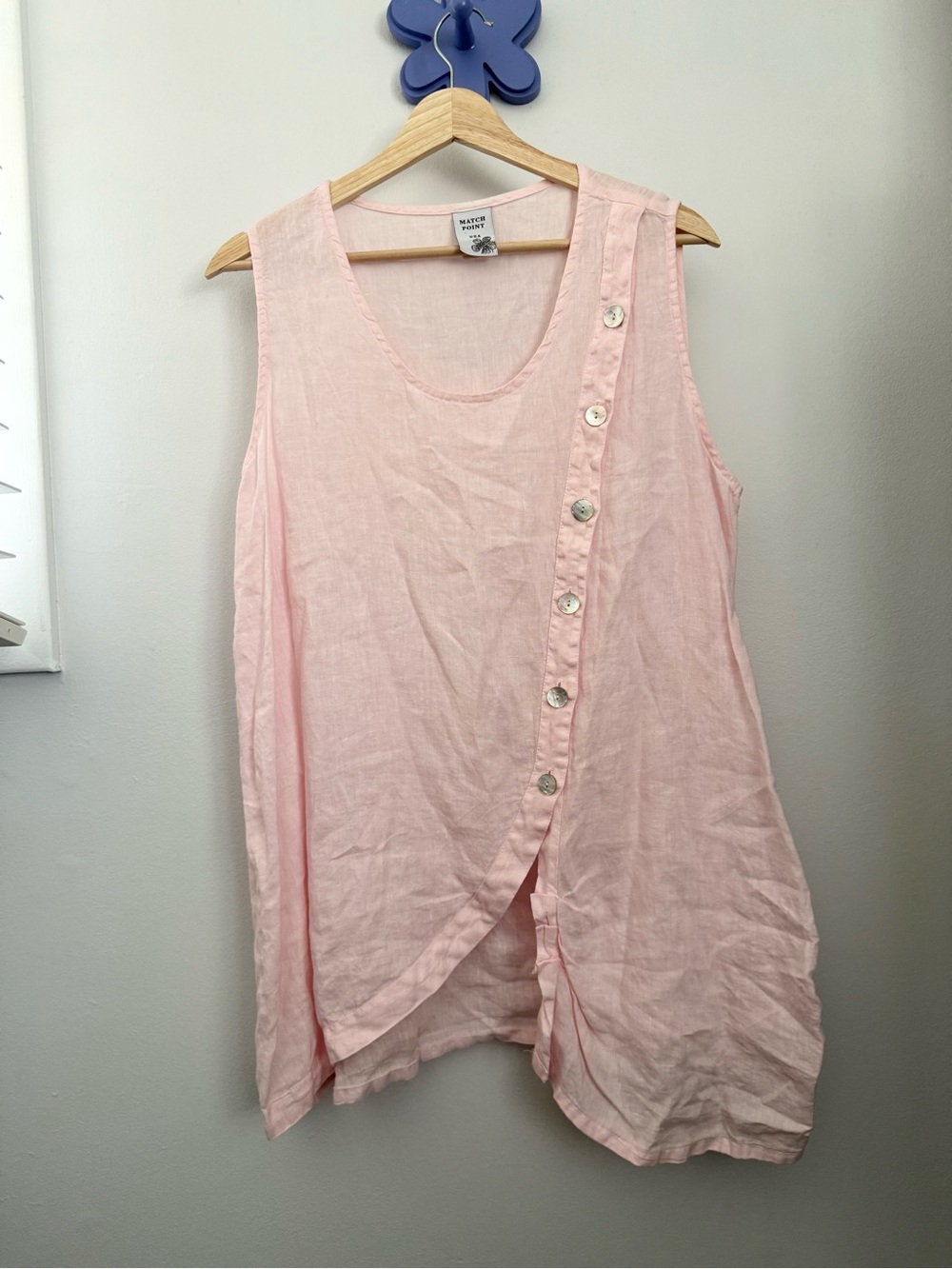 Match Point Large Linen Tunic Tank Top Light Pink Lightweight Sheer Boho Lagen